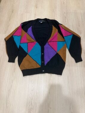 Vintage IB Diffusion Large Silk, Rabbit, Wool Geometric Colorblock V Cardigan